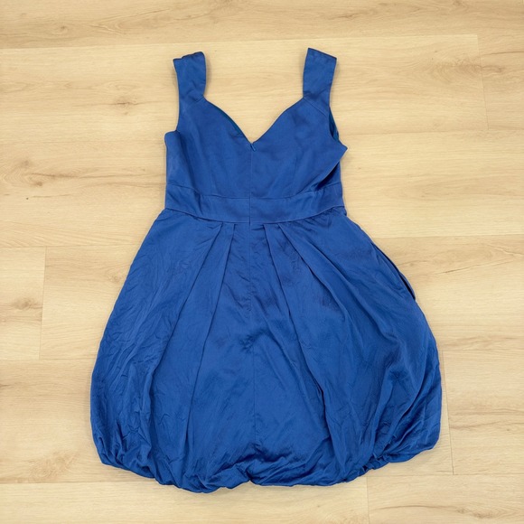 VTG! Maggy London Petites Blue 100% Silk Party Dress V-Neck Bubble Hem 10P Party - Picture 6 of 14